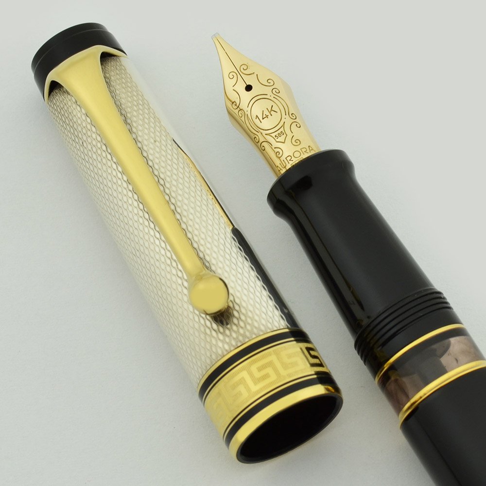 Aurora Optima Silver Fountain Pen - Black, Sterling Guilloche Cap